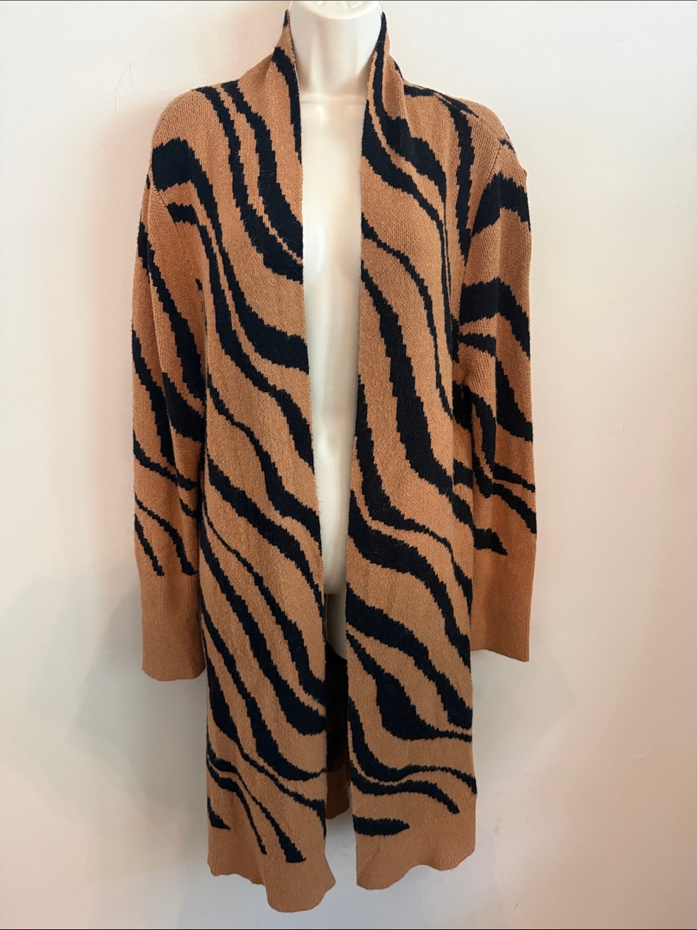 Leith Tan and Black Zebra-Print Open Front Cardigan